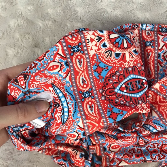 Trendy Bandeau Bikini Set Red Blue Print M & L - Picture 4 of 6